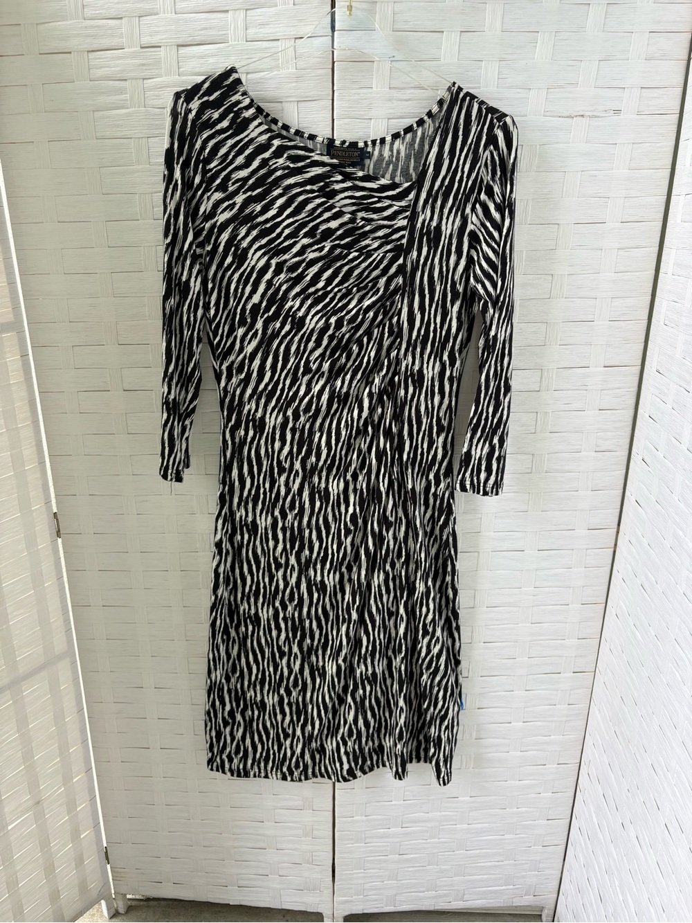Pendleton Black White Zebra-Effect Long Sleeve Soft Dress Party Date Night Soft